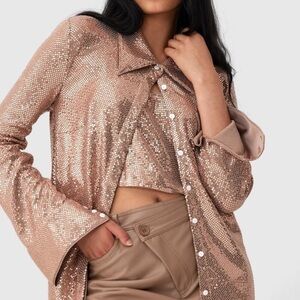 C/MEO Collective After Dark‎ Sequin Blouse Shirt Rose Gold NWT Size Medium 6